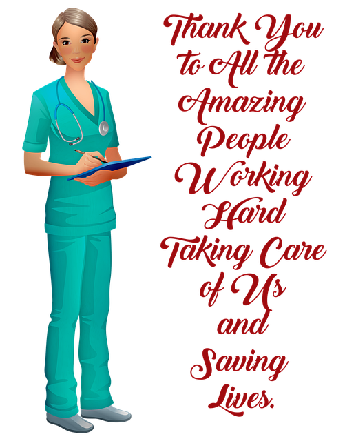 A nurse with the words Thank you to all the amazing people working hard to take care of us and saving lives