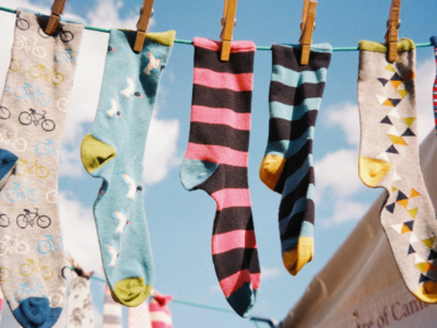 Socks drying outside.