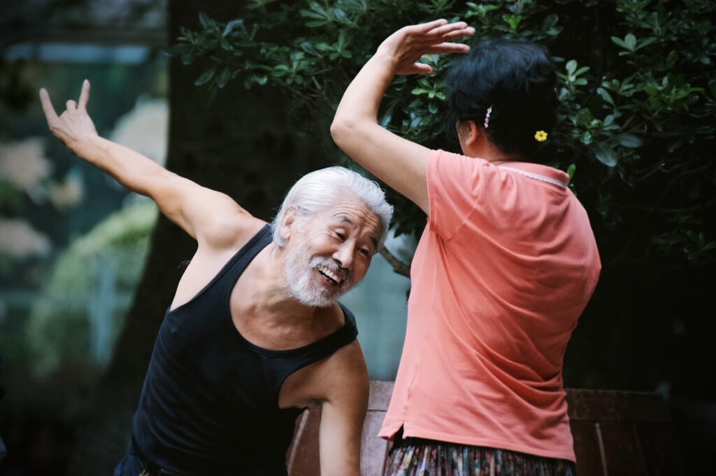 A man dancing with a women.